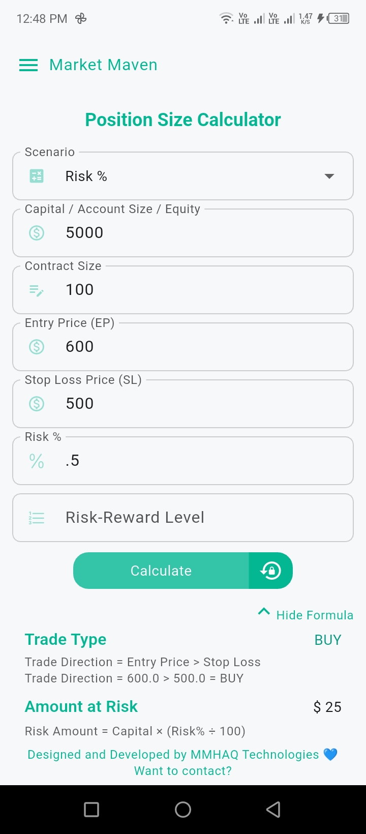 Position Size Calculator (light Theme)